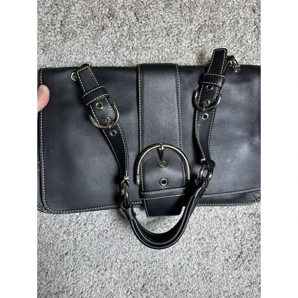 Coach Soho 9741 Black Leather Buckle Flap Shoulder Bag Y2K Hangtag EUC